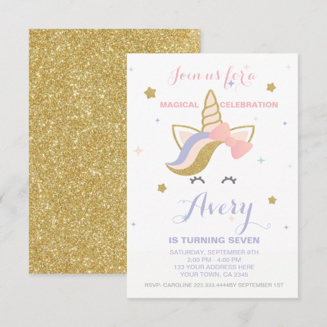 Invitation à l'anniversaire de l'Unicorne (Devant / Derrière)