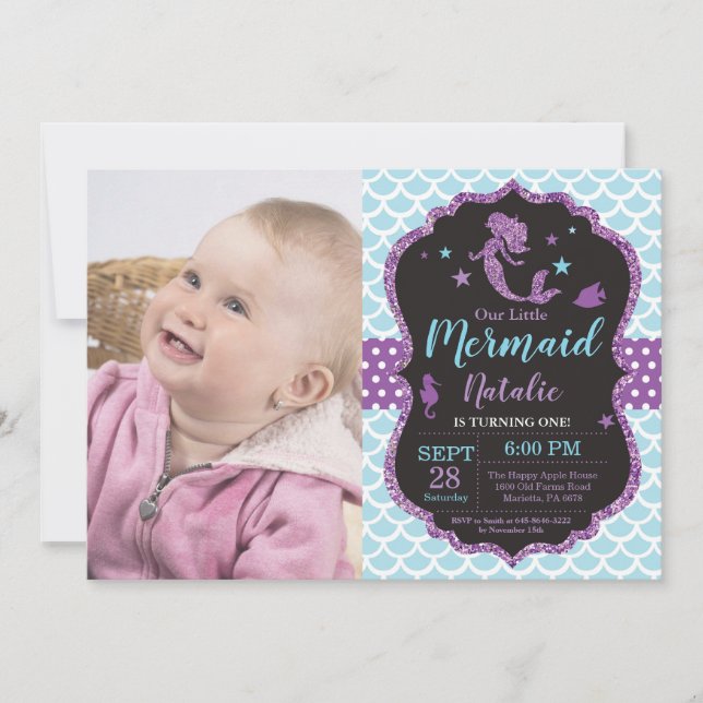 Invitation à l'anniversaire de Mermaid sous le Sea (Devant)