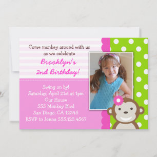Invitation à l'anniversaire de Mod Monkey Girl Pin