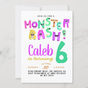 Invitation à l'anniversaire de Monster Bash