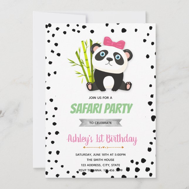 Invitation à l'anniversaire de Panda rose (Devant)