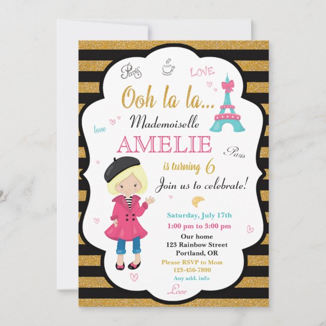 Invitation à l'anniversaire de Paris Fille Eiffel  (Devant)