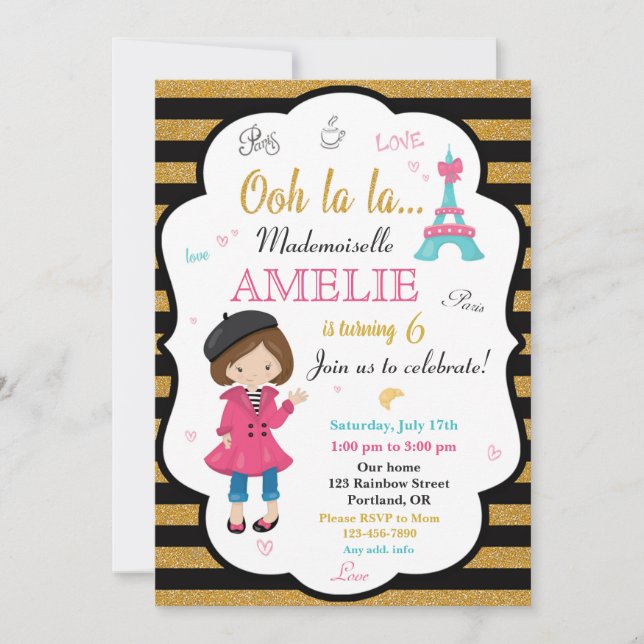 Invitation à l'anniversaire de Paris Fille Eiffel  (Devant)