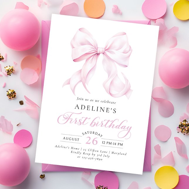 Invitation à l'anniversaire de Pink Bow (Créateur téléchargé)