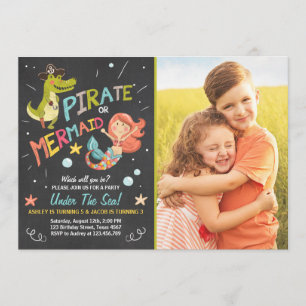 Invitation à l'anniversaire de Pirate ou de Mermai