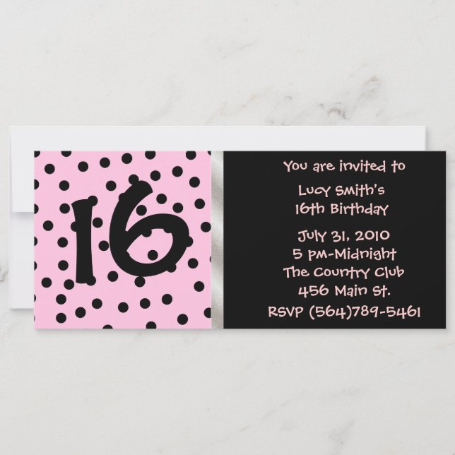 Invitation à l'anniversaire de Polkadot noir et ro (Devant)