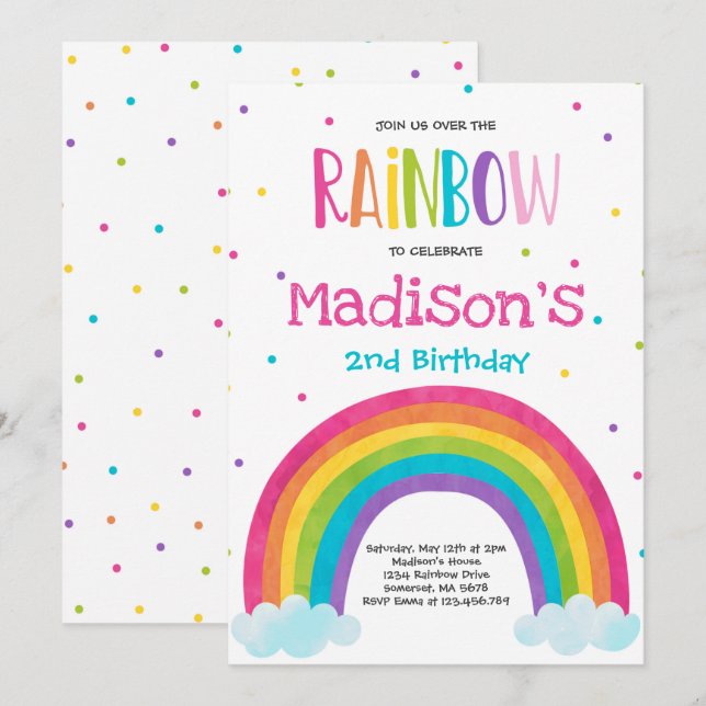 Invitation à l'anniversaire de Rainbow (Devant / Derrière)