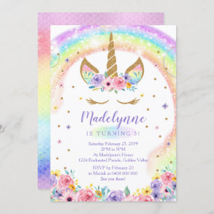 Invitation à l'anniversaire de Rainbow Unicorn