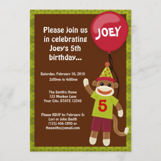 Invitation à l'anniversaire de Sock Monkey Monkey 