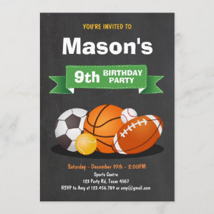 Invitation à l'anniversaire de sport Garçons de fê