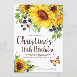 Invitation à l'anniversaire de Sunflower Boho