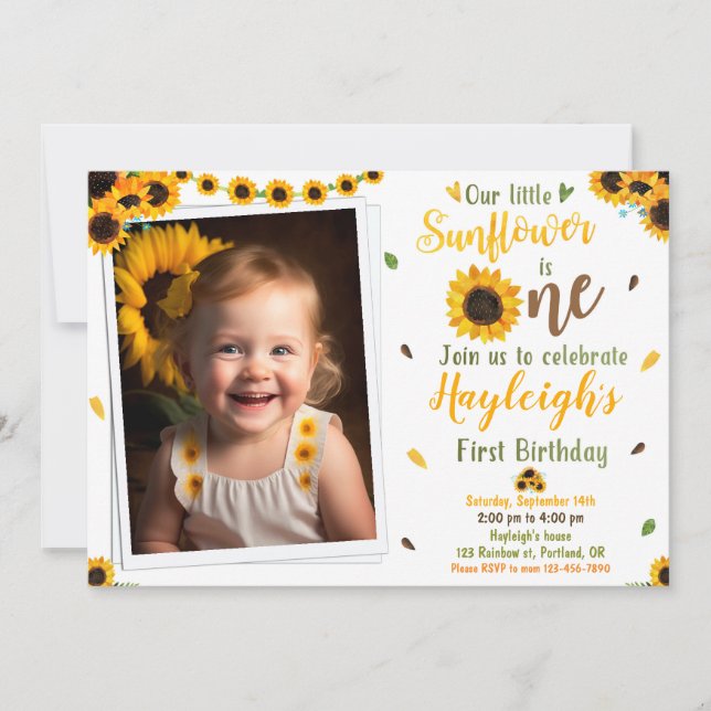 Invitation à l'anniversaire de tournesol Photo Pre (Devant)