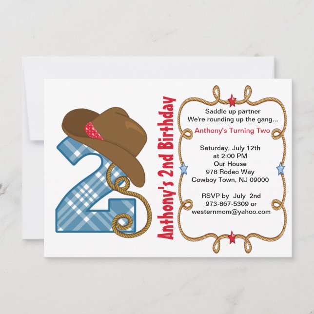 Invitation à l'anniversaire de Western Big Two Boy (Devant)