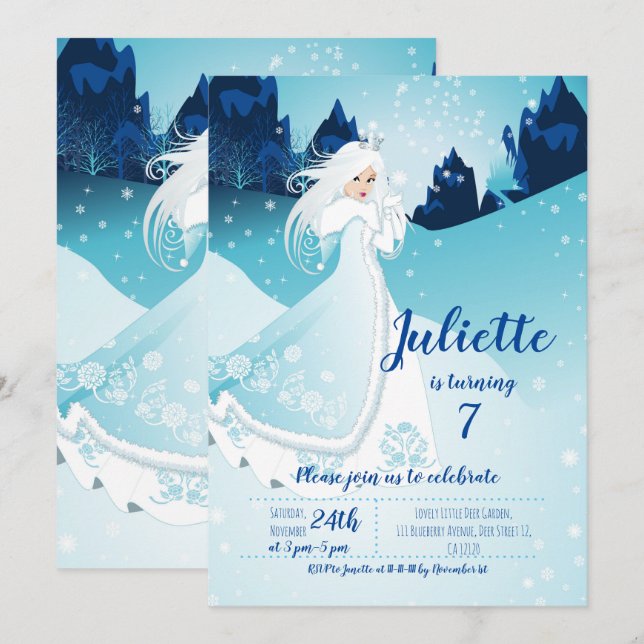 Invitation à l'anniversaire de Winter Frozen (Devant / Derrière)