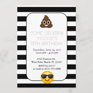 invitation à l'anniversaire d'émoticônes en noir e