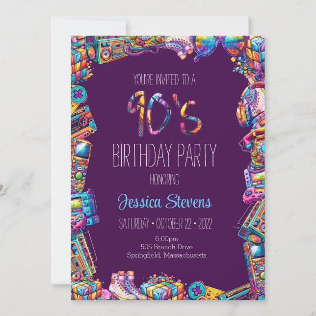 Invitation à l'anniversaire des années 90 (Devant)