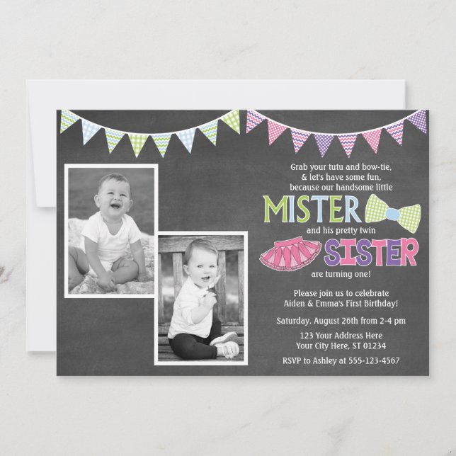 Invitation à l'anniversaire des jumeaux - Tutus et (Devant)
