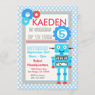 Invitation à l'anniversaire des robots bleus Garço