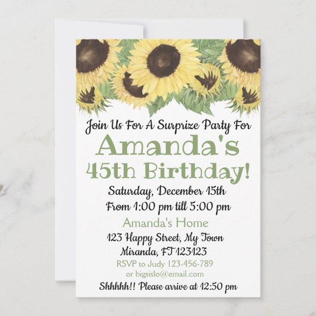 Invitation à l'anniversaire des tournesols (Devant)