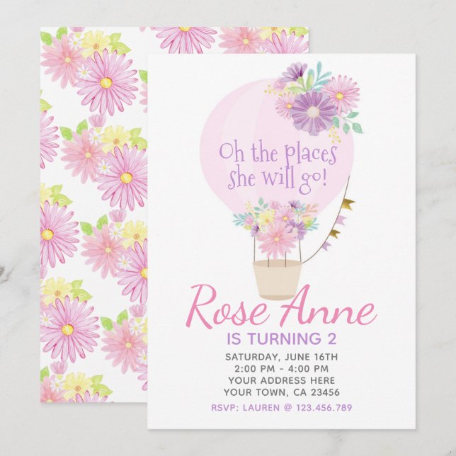 Invitation à l'anniversaire du ballon à air chaud (Devant / Derrière)