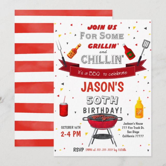 Invitation à l'anniversaire du barbecue (Devant / Derrière)