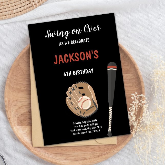 Invitation à l'anniversaire du baseball noir (Black Background Baseball Birthday Invitations)