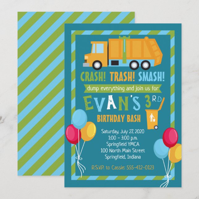 Invitation à l'anniversaire du camion-poubelle (Devant / Derrière)