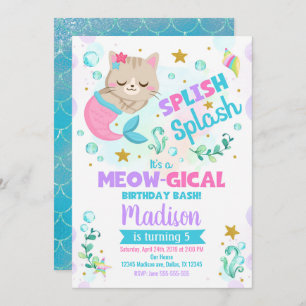 Invitation à l'anniversaire du chat de sirène, fêt