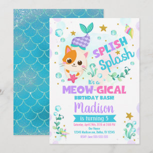Invitation à l'anniversaire du chat de sirène, fêt
