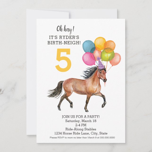 Invitation à l'anniversaire du cheval modifiable / (Devant)