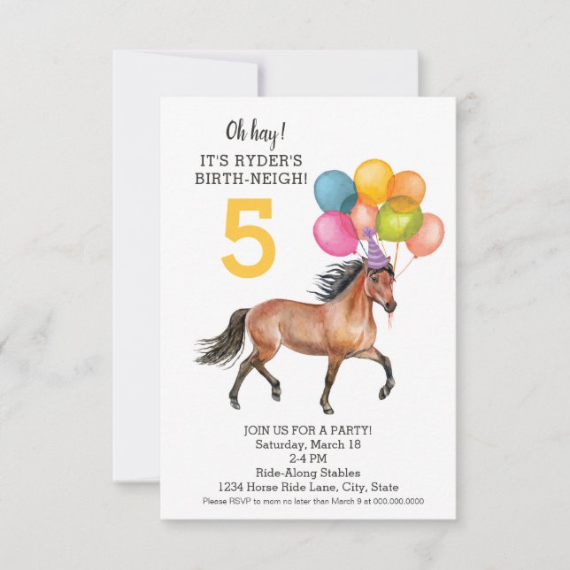 Invitation à l'anniversaire du cheval modifiable / (Devant)