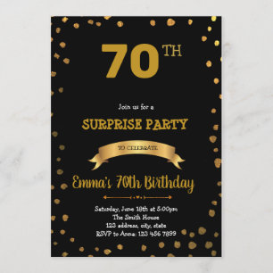 Invitation à l'anniversaire du confetti noir et or