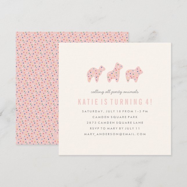 Invitation à l'anniversaire du cookie animal - Bub (Devant / Derrière)