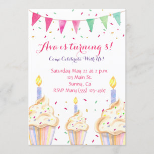 Invitation à l'anniversaire du Cupcake d'aquarelle