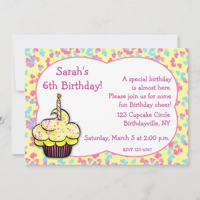 Invitation à l'anniversaire du Cupcake jaune (Devant)