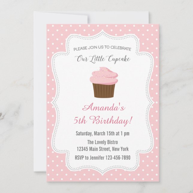 Invitation à l'anniversaire du Cupcake rose (Devant)