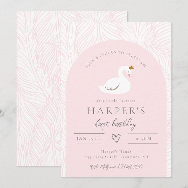 Invitation à l'anniversaire du cygne | Invitations (Devant / Derrière)