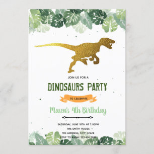 Invitation à l'anniversaire du dinosaure t-rex d'o