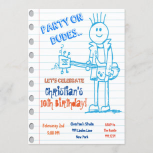 Invitation à l'anniversaire du doodle Guitar
