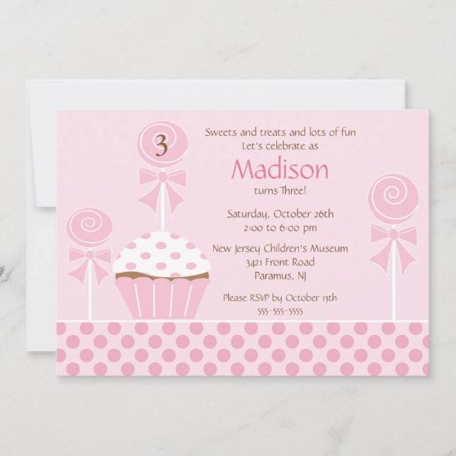 Invitation à l'anniversaire du gâteau sucré (Devant)