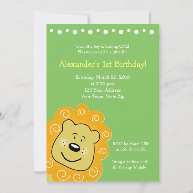 Invitation à l'anniversaire du Lion Little Leo 5 x (Devant)