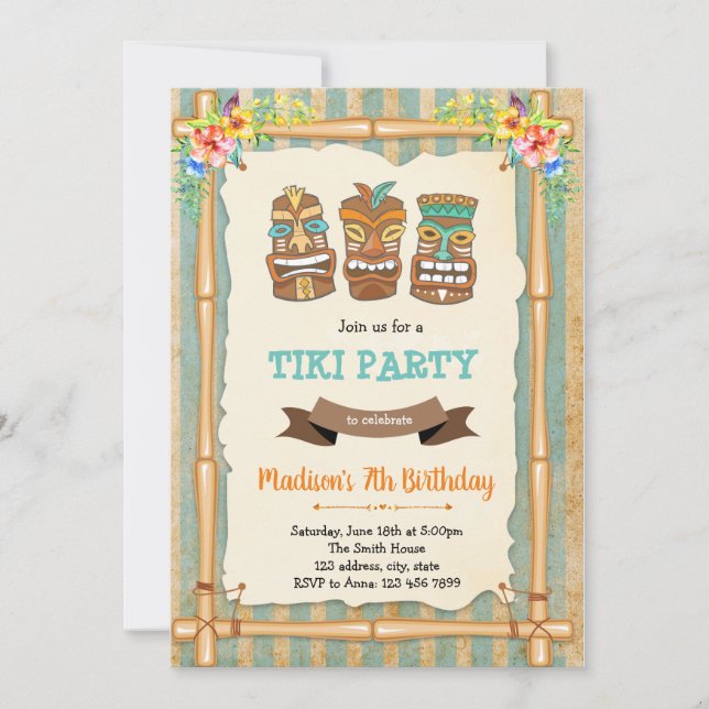 Invitation à l'anniversaire du luau tiki tropical (Devant)