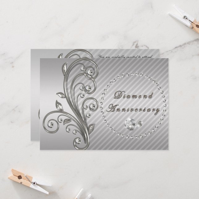 Invitation à l'anniversaire du Mariage de diamant (Devant/Arrière en situation)