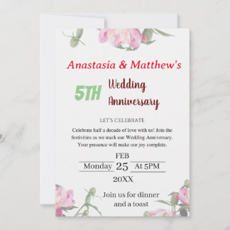 Invitation à l'anniversaire du Mariage floral