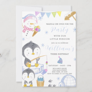 Invitation à l'anniversaire du mignon Penguin