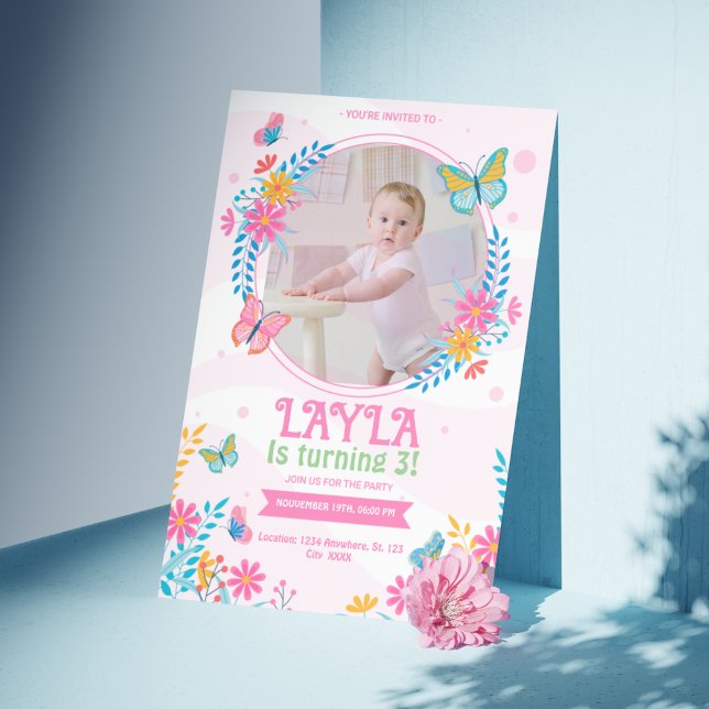 Invitation à l'anniversaire du papillon avec photo (Créateur téléchargé)