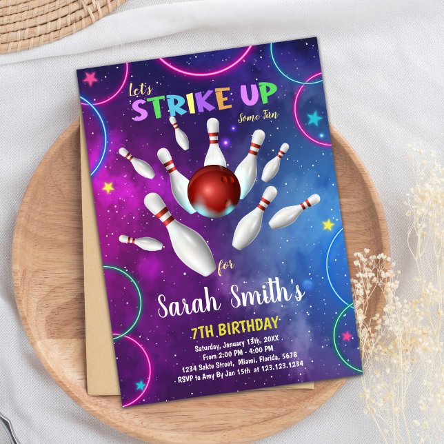 Invitation à l'anniversaire du Rainbow Bowling (Rainbow Bowling Birthday Invitations)