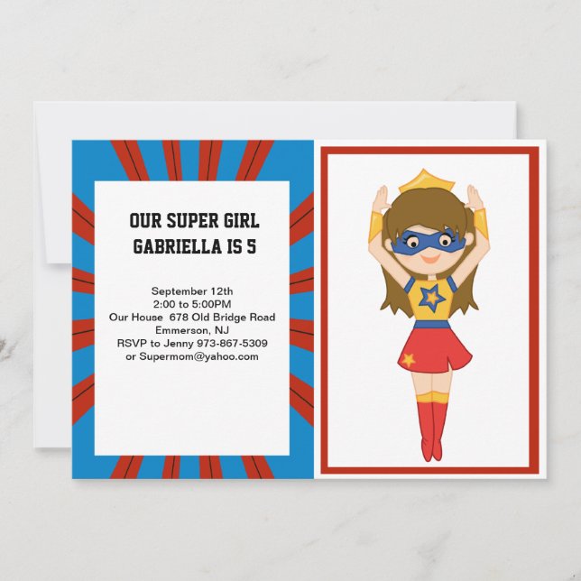 Invitation à l'anniversaire du super-héros féminin (Devant)