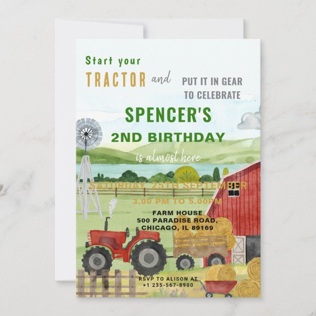 Invitation à l'anniversaire du tracteur agricole m (Devant)