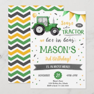 Invitation à l'anniversaire du tracteur vert
